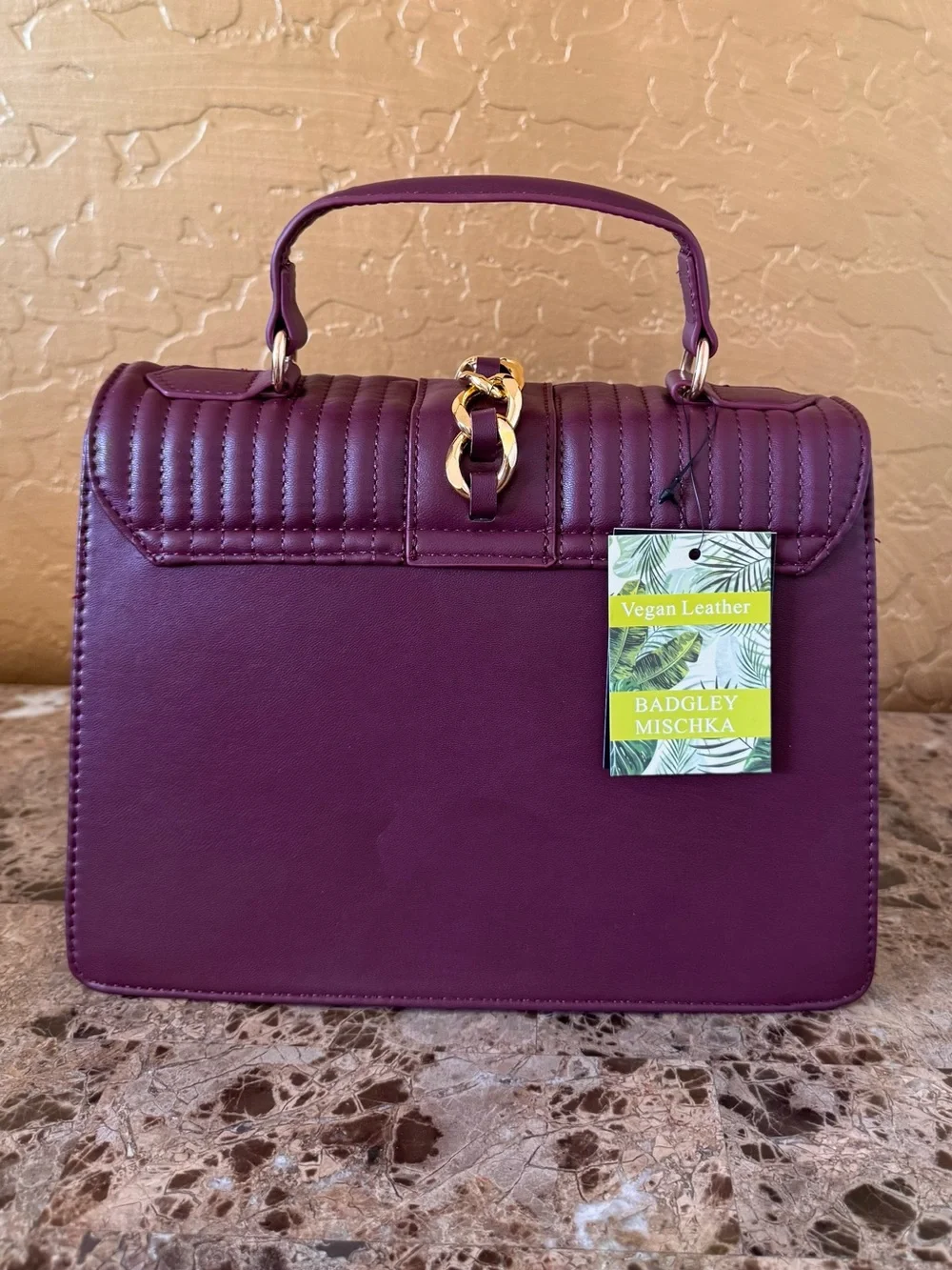 Badgley Mischka Quilted Plum Top-Handle Satchel NWT